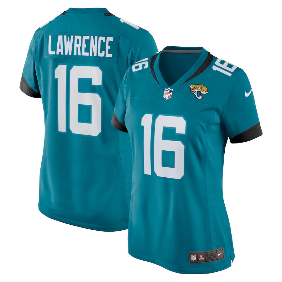 Custom Womens Jacksonville Jaguars #16 Trevor Lawrence Nike Teal 2021 NFL Draft First Round Pick Game Jersey->women nfl jersey->Women Jersey